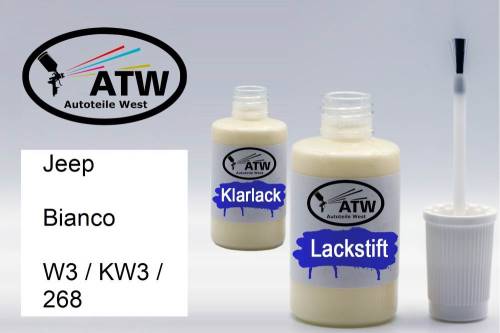 Jeep, Bianco, W3 / KW3 / 268: 20ml Lackstift + 20ml Klarlack - Set, von ATW Autoteile West.